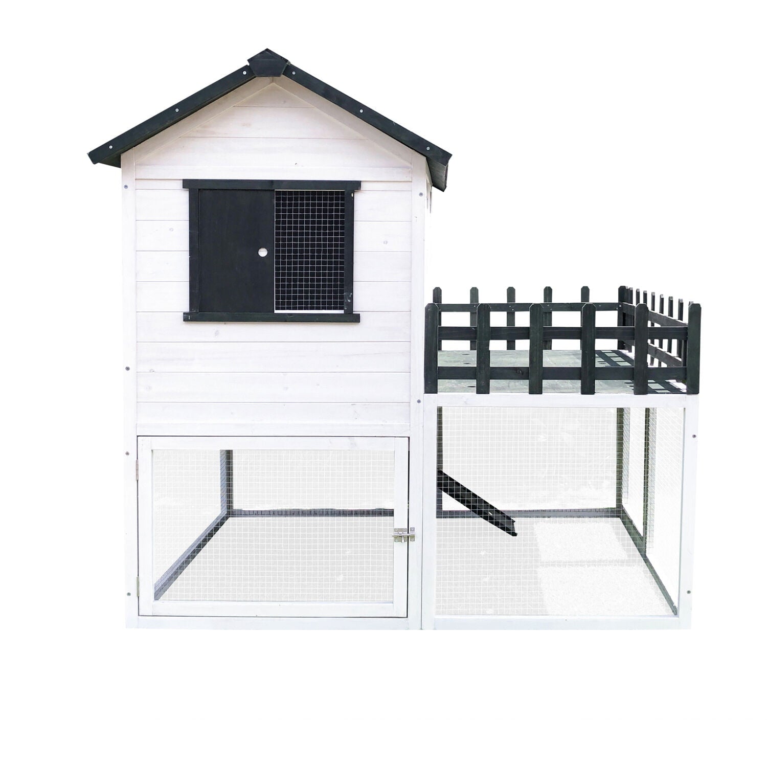 Hanover Elevated Wooden Chicken Coop with Ramp， Planting Area， Wire Mesh Run， Waterproof Roof， 4.25 Ft. x 4 Ft. x 4.2 Ft.