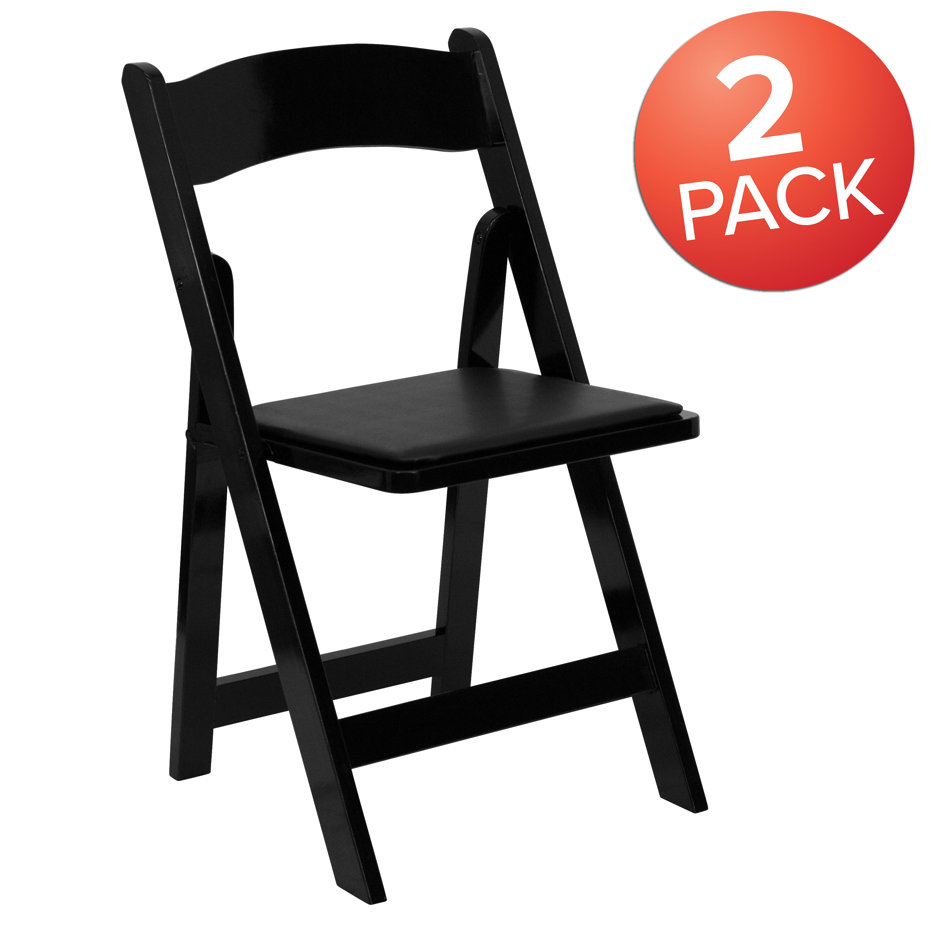 Emma + Oliver 2 Pack Black Wood Folding Chair with Vinyl Padded Seat
