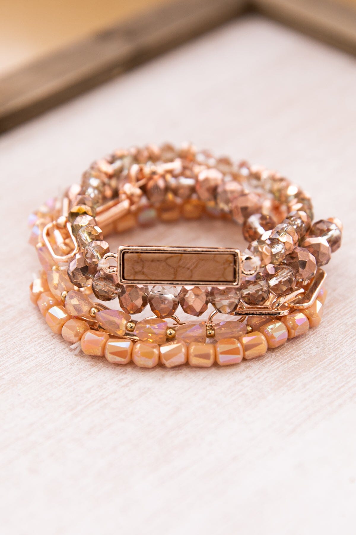 Peach and Gold Beaded Bracelet Set