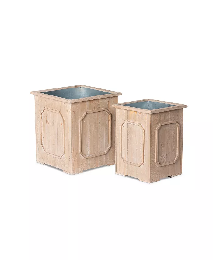 Park Hill Collection Reclaimed Wood Medallion Planters Set of 2 tin liners
