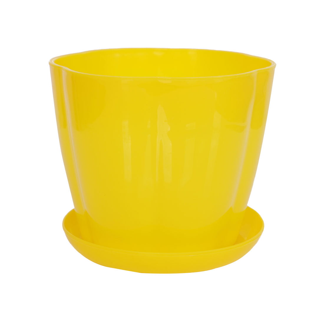 Home Garden Plastic Petal Shaped Plant Planter Holder Flower Pot Yellow w Tray
