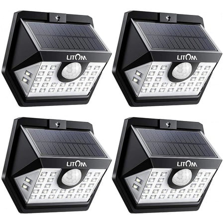 Litom Weatherproof Solar Lamps Exterior with Motion Sensor， Pack of 4