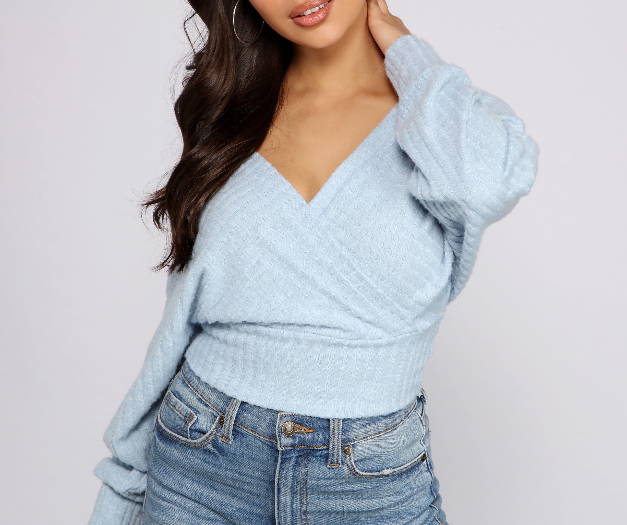 Need For Glam Surplice Ribbed Top