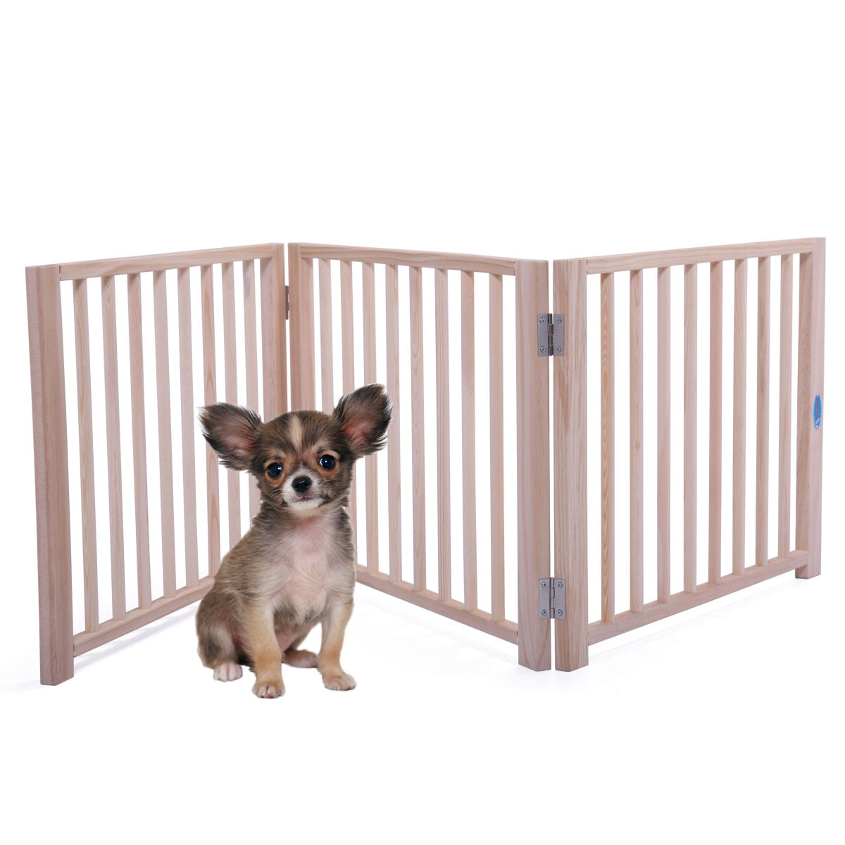 Coziwow 3 Panel Freestanding Dog Gate Wooden Foldable Pet Fence， 17.5