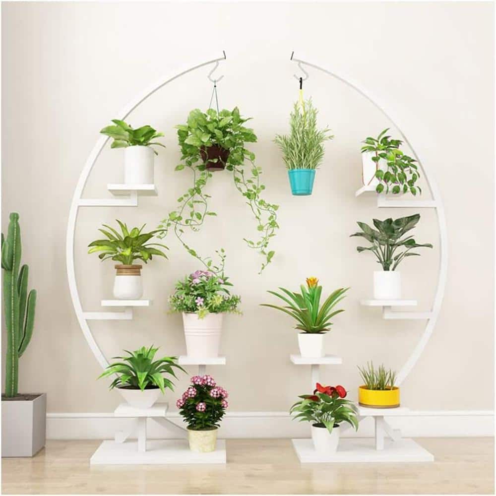 5-Tier Metal Plant Stand， Curved Metal Display Rack for Garden， Patio， Balcony (White 2-Pack) B08NZ7QQ6B