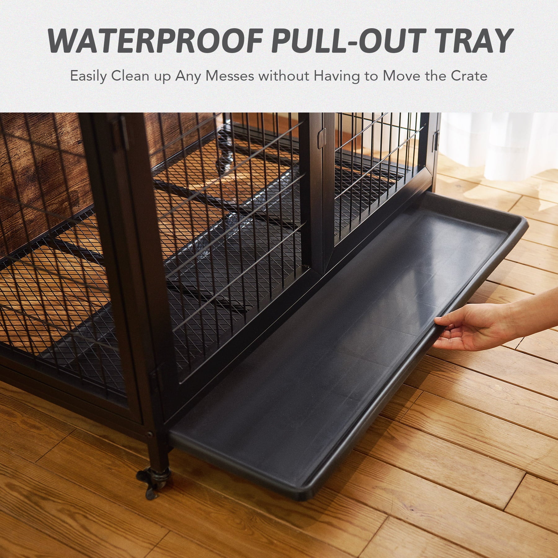 CO-Z Large Dog Crate Furniture Style Dog Cage with Tray Wheels Three Doors Open Space