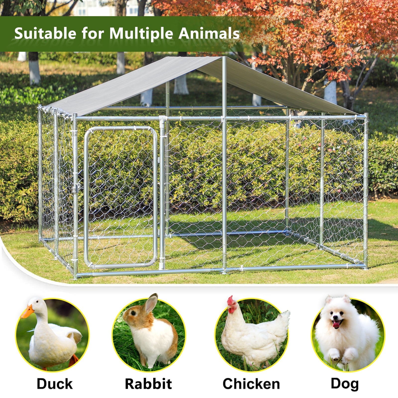 MAGIC UNION Dog Cage Metal Outdoor Pet Playpen Wire Kennel with Water-Resistant Cover Roof