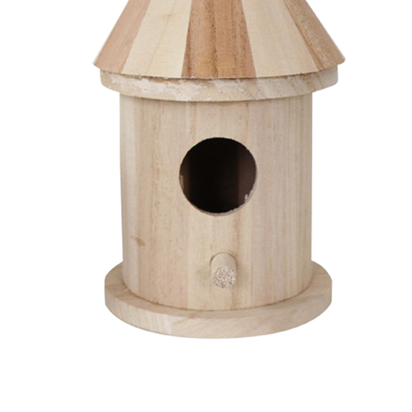 Unfinished Wooden Bird House with Pole DIY Decoration Outdoor Bird Feeder for Round Hole