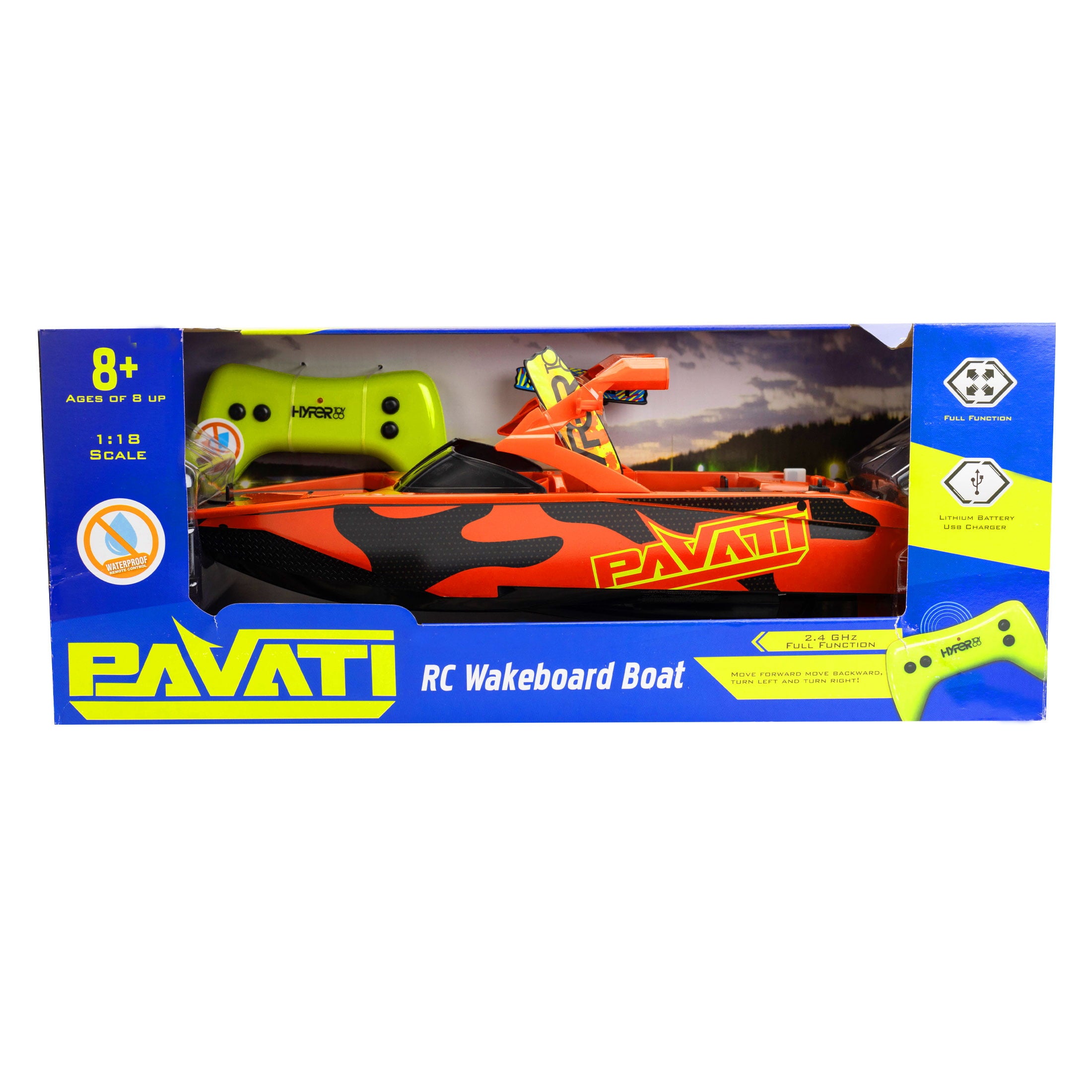 Hyper Toy Company 1:18 Pavati Remote Control Wakeboard Boat， with Waterproof Controller， Colors May Vary