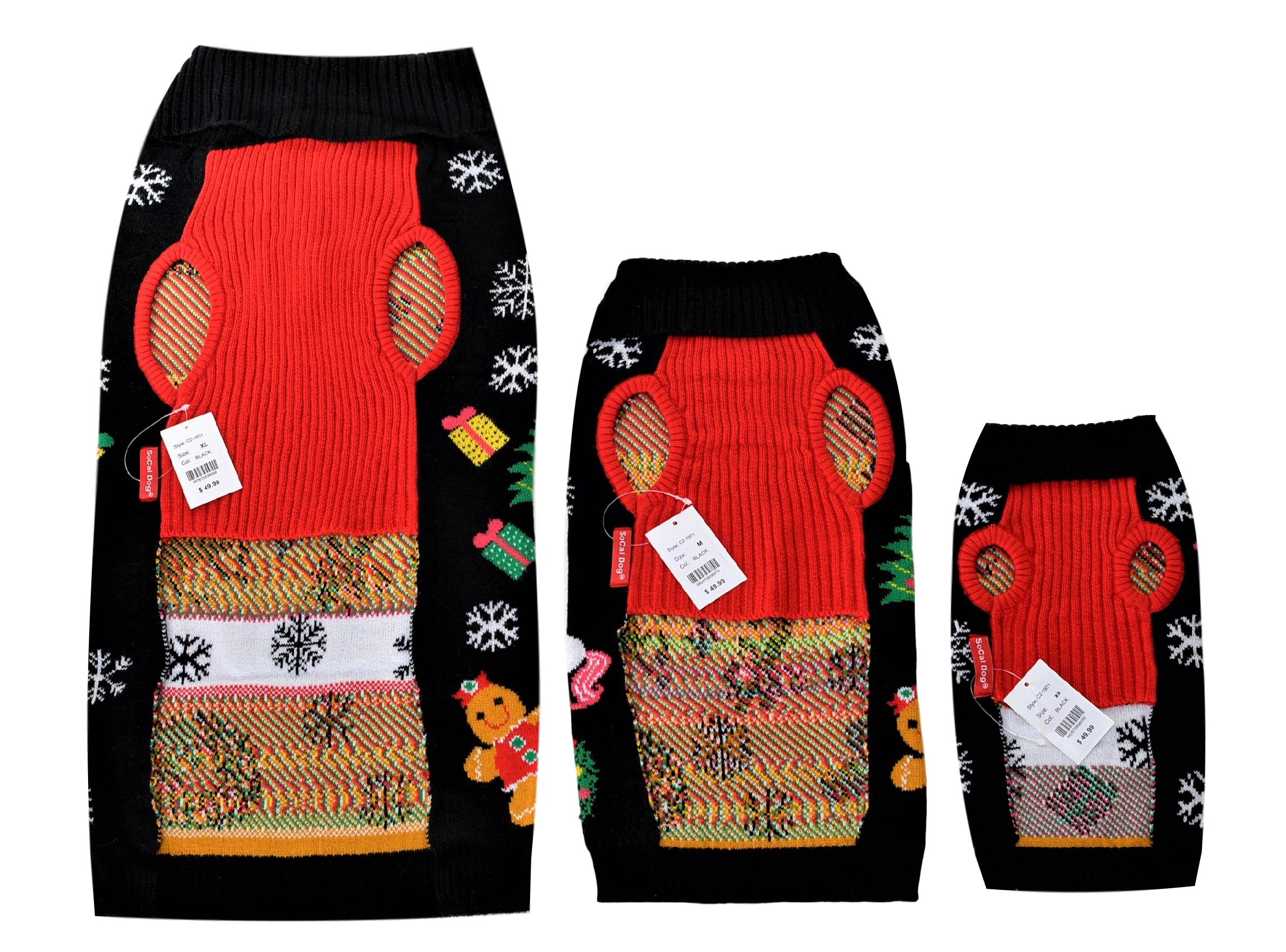 SoCal Look Dogs Christmas Sweaters Gingerbread Pullover Small Black
