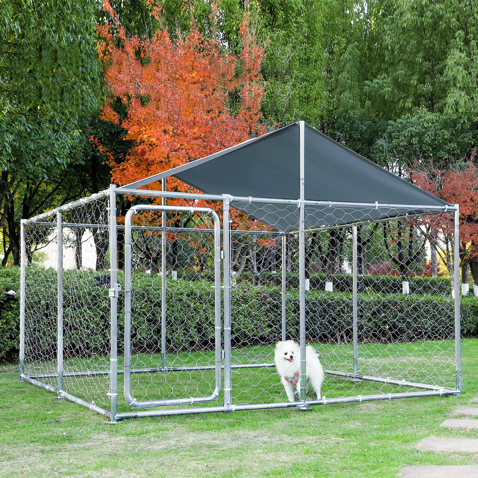 MAGIC UNION Dog Cage Metal Outdoor Pet Playpen Wire Kennel with Water-Resistant Cover Roof