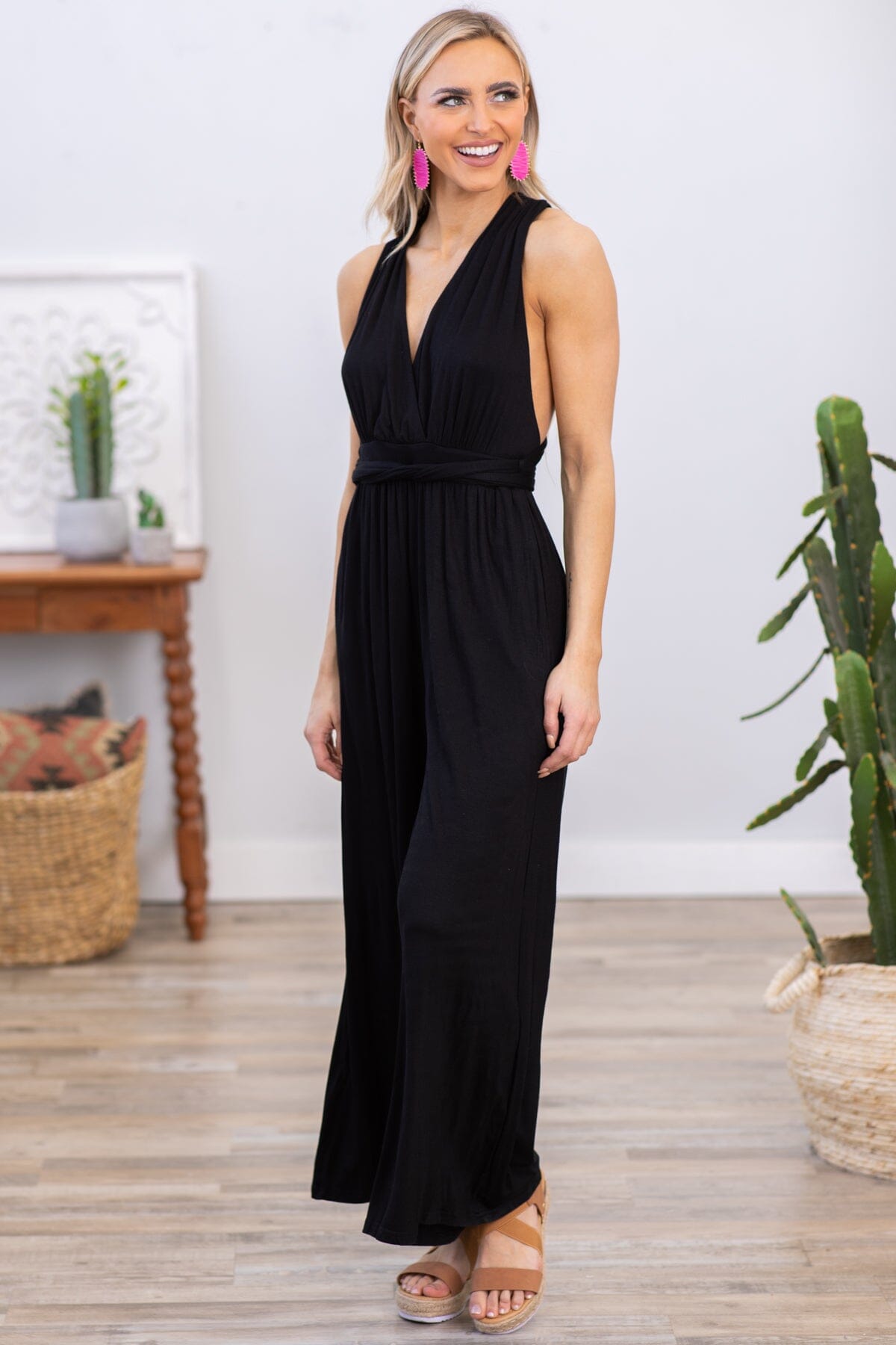 Black Convertible Strap Wide Leg Jumpsuit