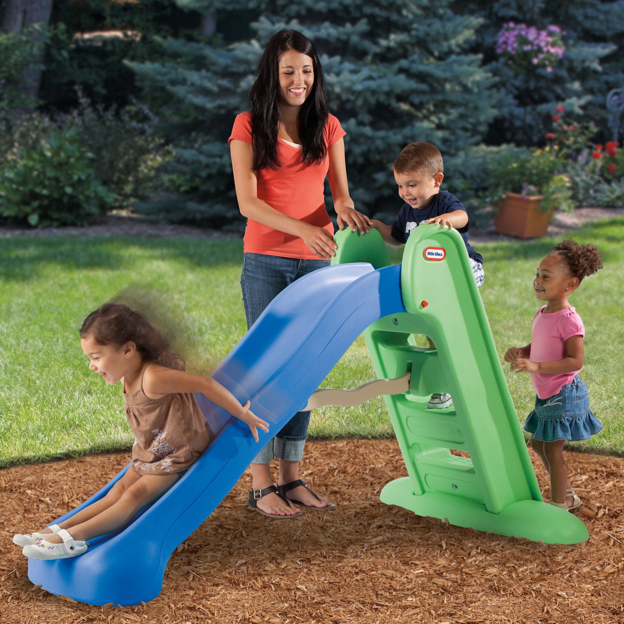 Little Tikes Easy Store Large Playground Slide with Folding for Easy Storage， Outdoor Indoor Active Play， Blue and Green- For Kids Toddlers Boys Girls Ages 2 to 6 Year old