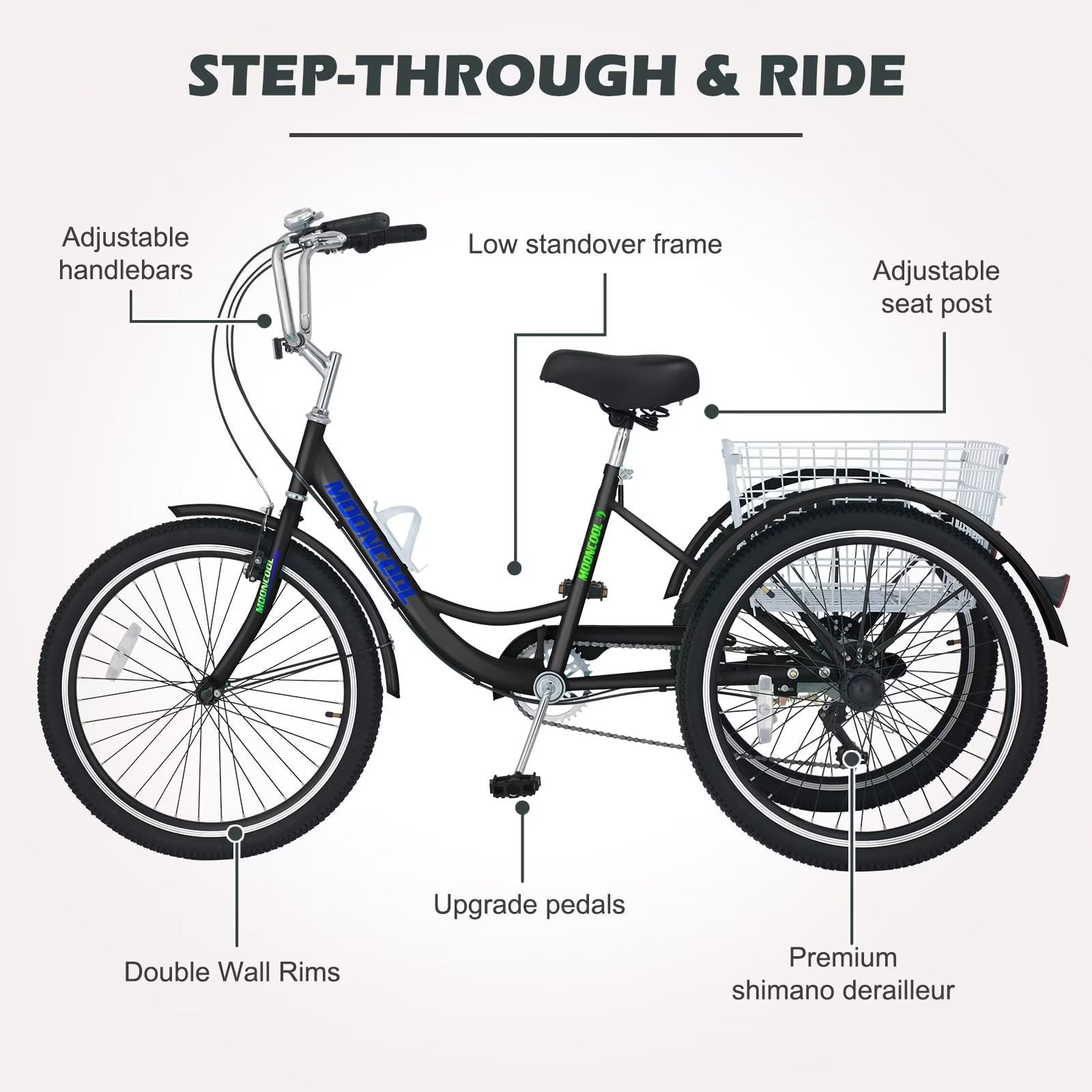 Lilypelle 24/26 inch Adult Tricycle for Women Men Seniors 7-Speed Three Wheel Cruiser Bike Trike with Large Basket， Low Step Through Frame，Exercise Shopping Tricycle Adult (FoldableandNon-foldable)