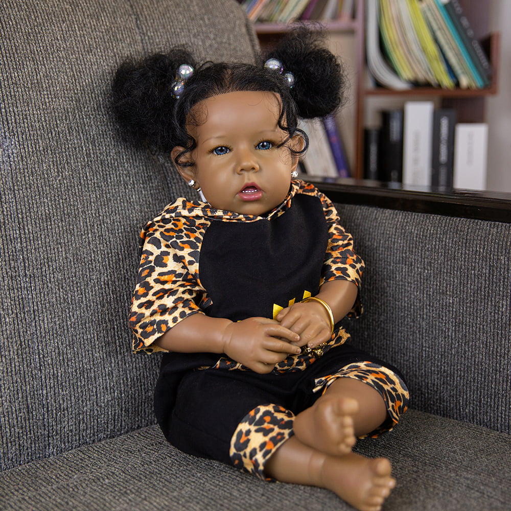 Takanini Reborn Baby Dolls African American Dolls Realistic Silicone Soft Body Black Skin Girl's Birthday Gift