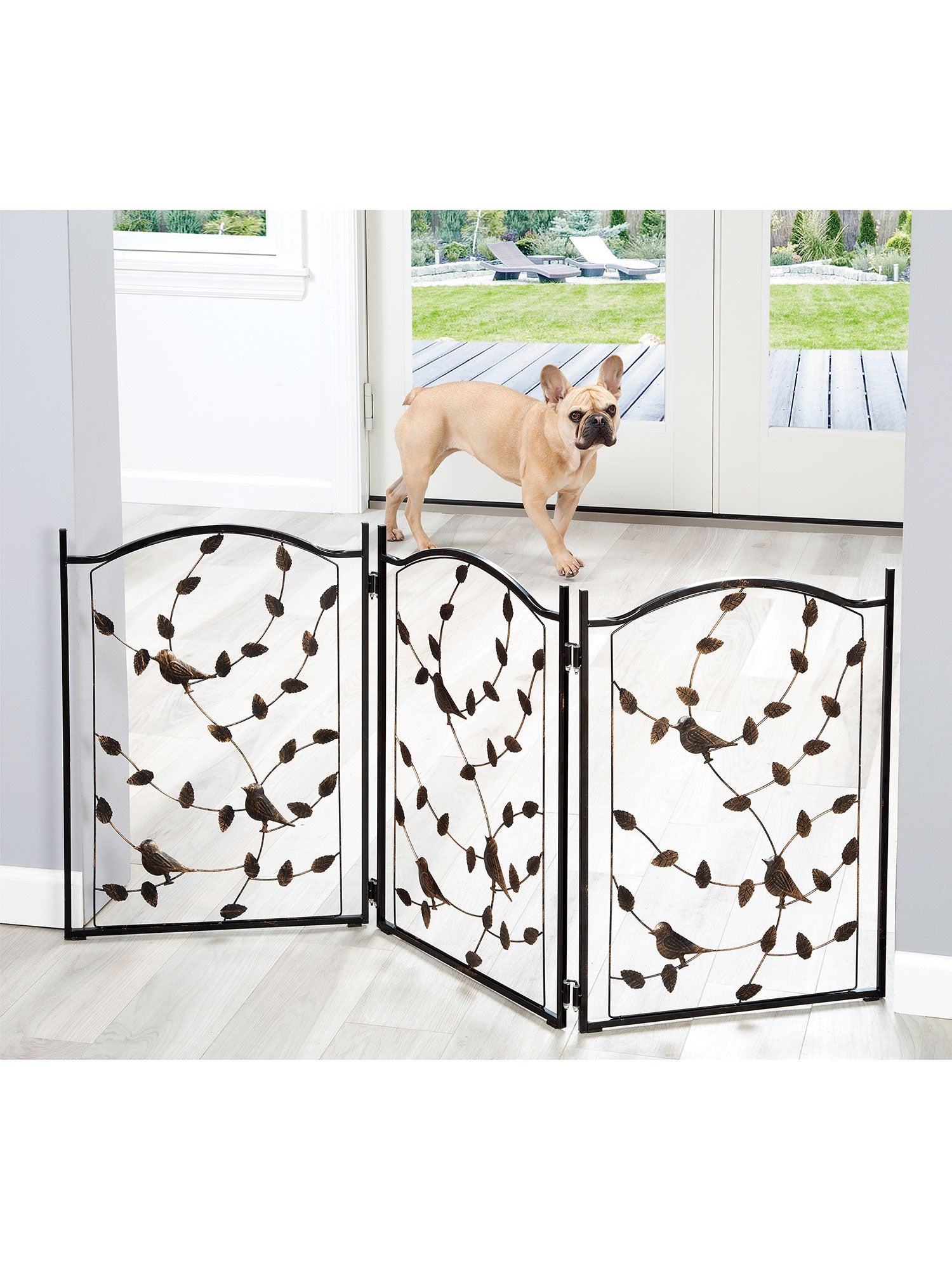 3 Panel Pet Gate -Trifold Metal Leaf Bird Dog Gate - 53