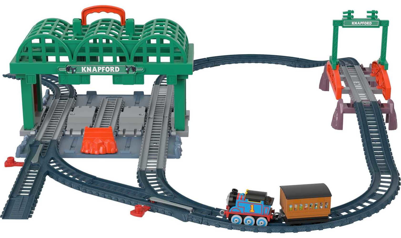 Thomas and Friends Knapford Station Track and Diecast Train Set， 2-in-1 Playset and Storage Case