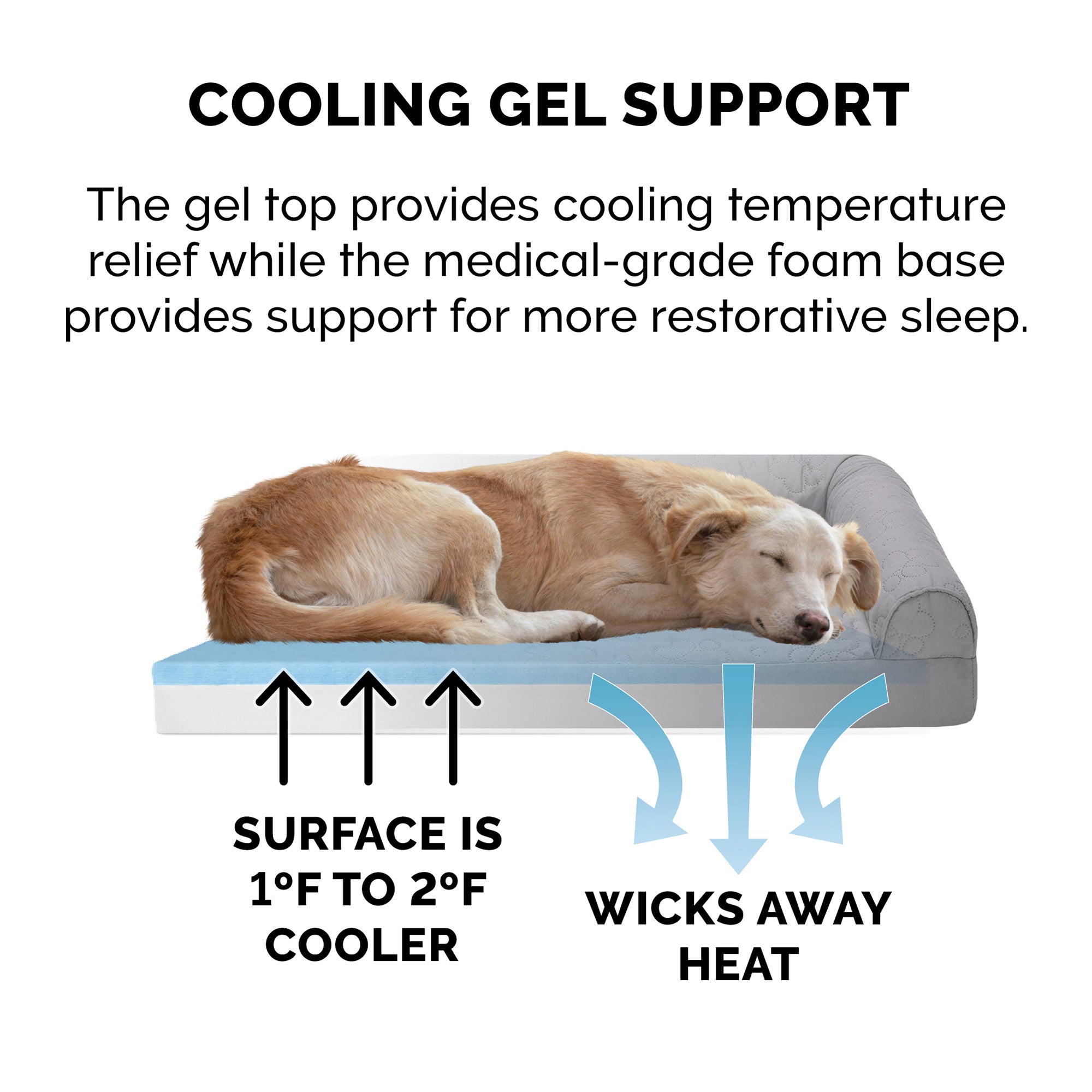 FurHaven Pet Products | Paw-Quilted Cool Gel Top Deluxe L-Chaise - Large， Titanium