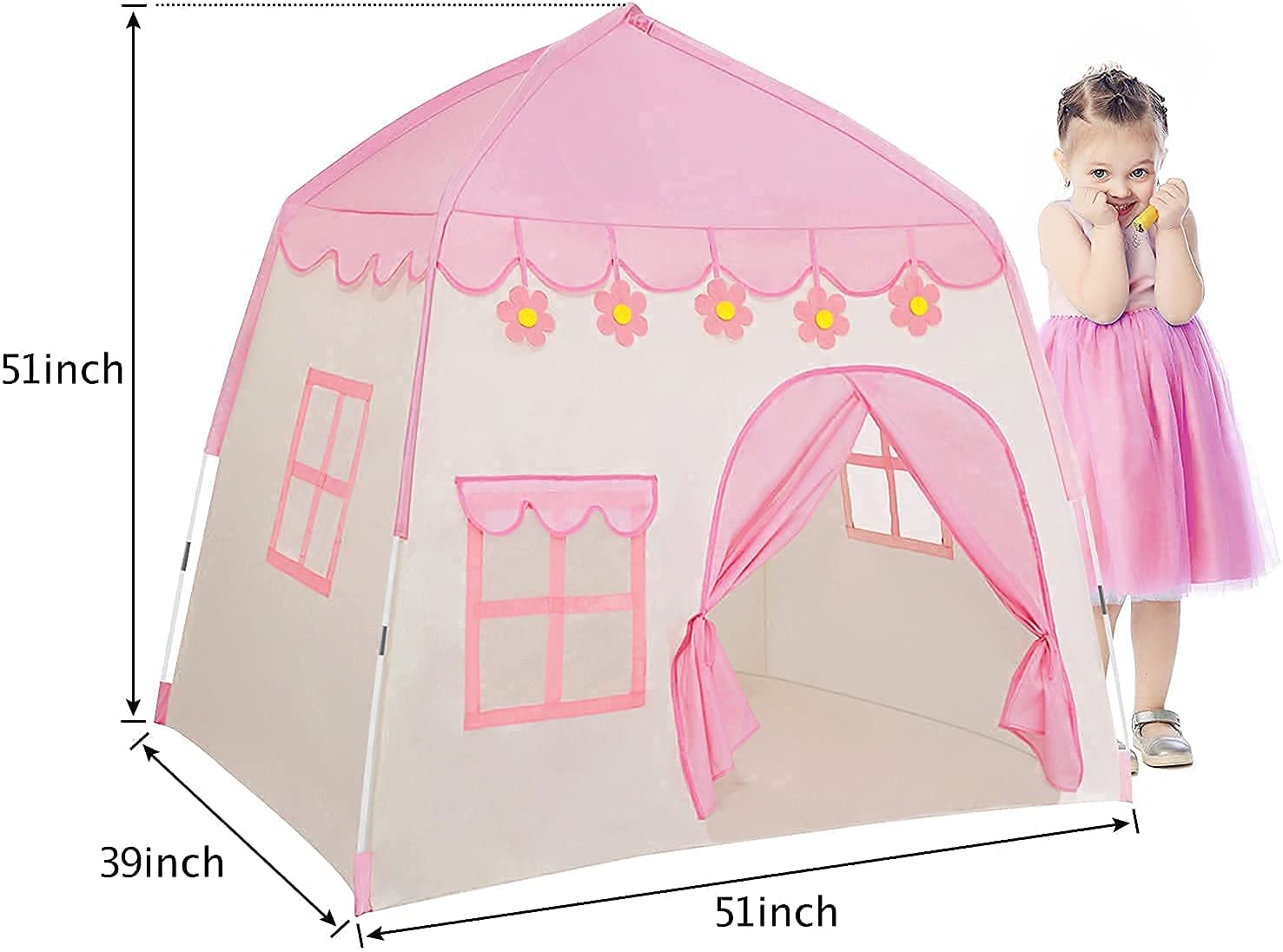 Playhouse Tent for Girls with Lights,Kids Castle Play Tent with Star Lights Toy for Children Indoor and Outdoor Games,420D Thick Oxford Fabric Pink Castle