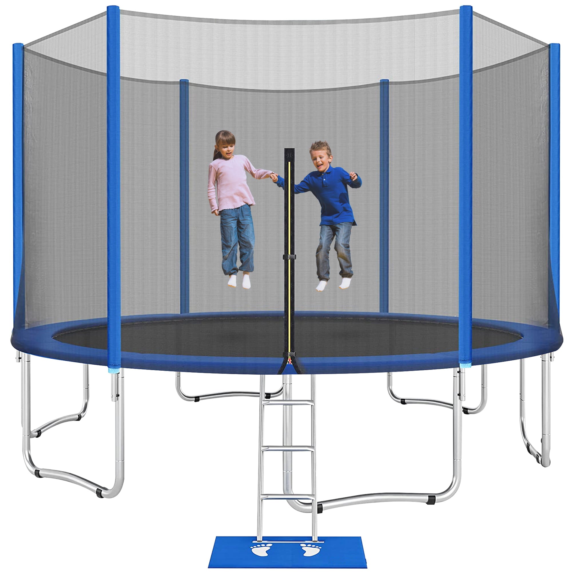 Trampoline ON SALES， Seizeen 15FT XL Trampoline for Kids - All-Weather Trampoline W/ Thickened Enclosure Net and Foot Pad， Outdoor Round Trampolines Bears 4-6 Kids， Blue