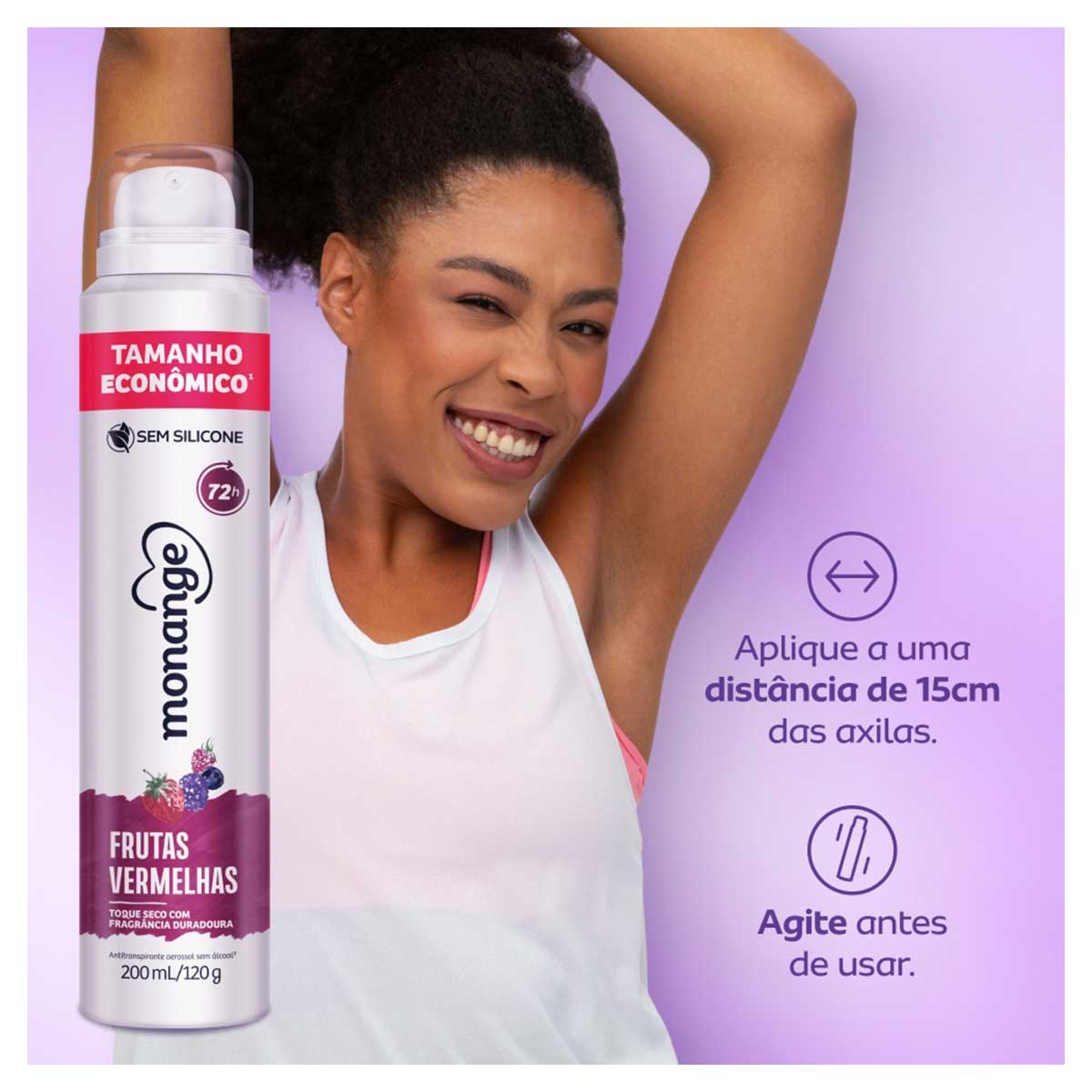 Antitranspirante Aerossol Frutas Vermelhas Monange 200ml Spray Tamanho Economico