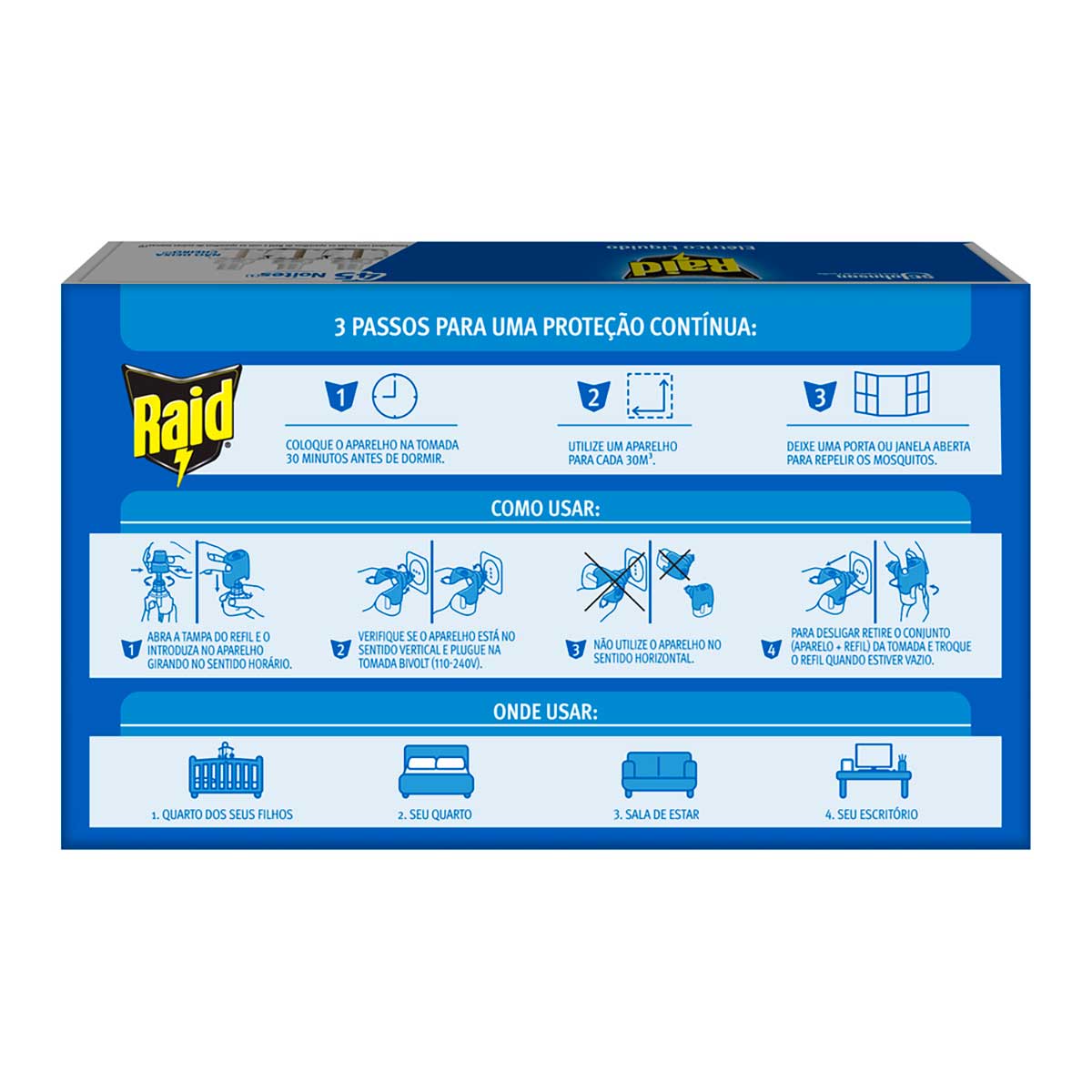 Repelente Eletrico Liquido Raid 45 Noites Refil 3UN de 32,9ml