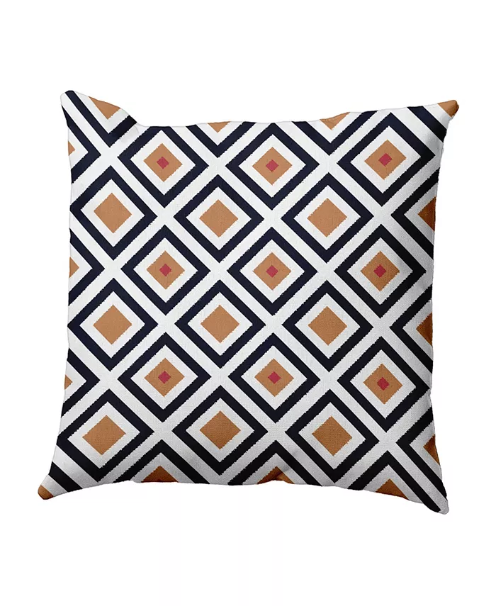 E by Design 16 Inch Navy Blue and Brown Decorative Diamond Print Throw Pillow