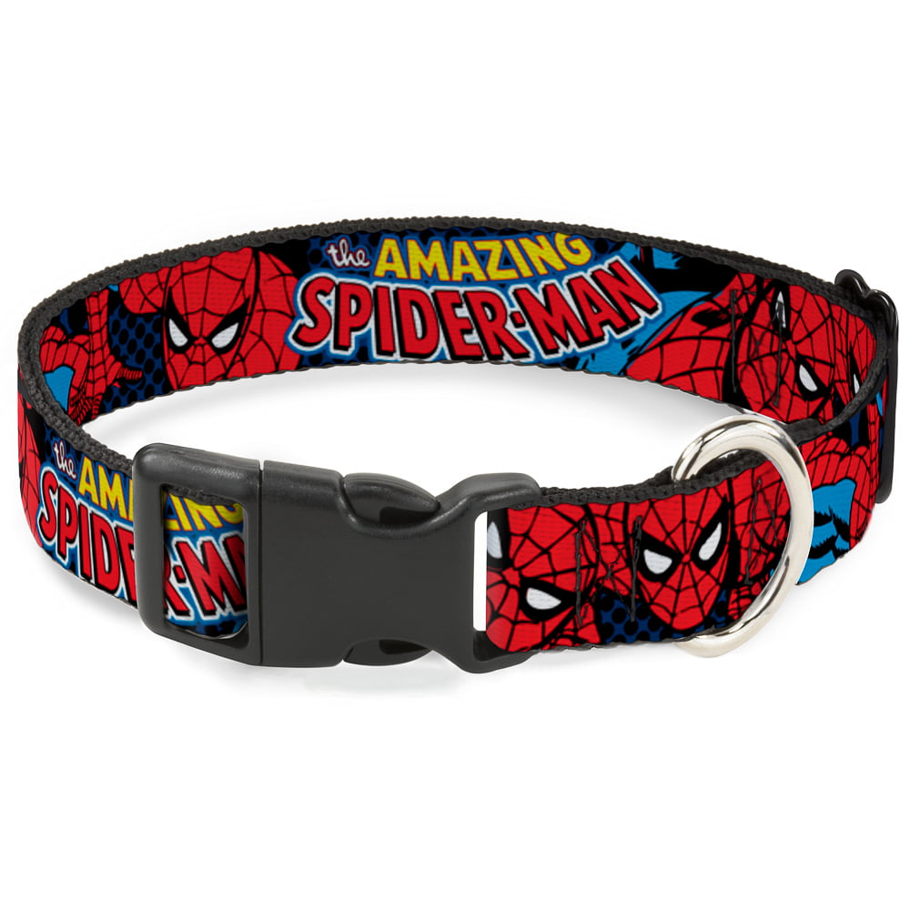 Marvel Comics Pet Collar， Dog Collar Plastic Buckle， Amazing Spider Man， 9.5 to 14.5 Inches 0.5 Inch Wide