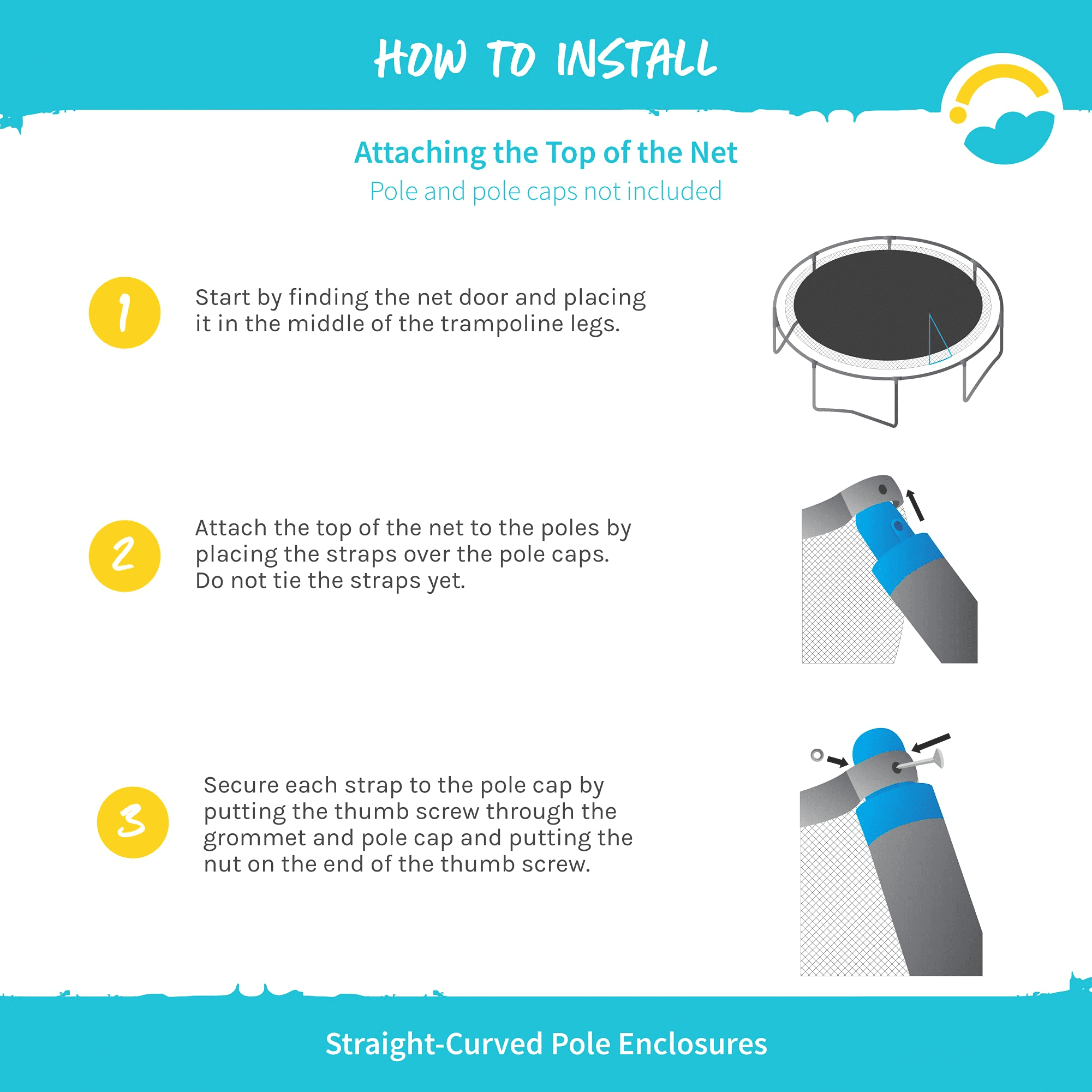SkyBound Replacement Trampoline Safety Net Enclosure， Fits 15ft Skywalker trampolines that have 8 Straight-Curved Poles，Net Only!