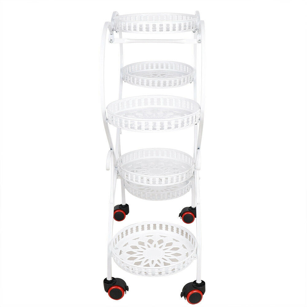 Oukaning Metal Plant Stand Heart Shape Flower 6 Pots Shelf Display Rack Garden With Wheel