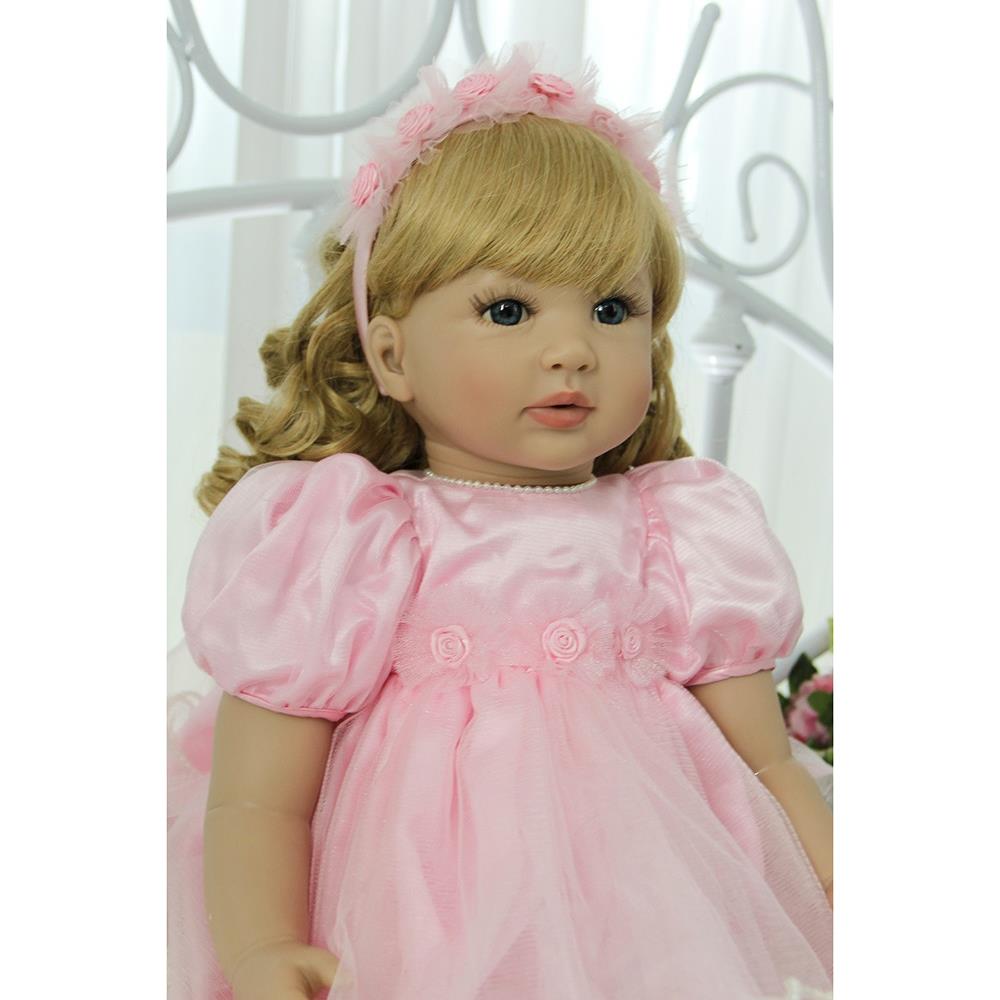 Ktaxon 24" Lovely Silicone Baby Doll Golden Curly Girl Wearing Pink Princess Dress