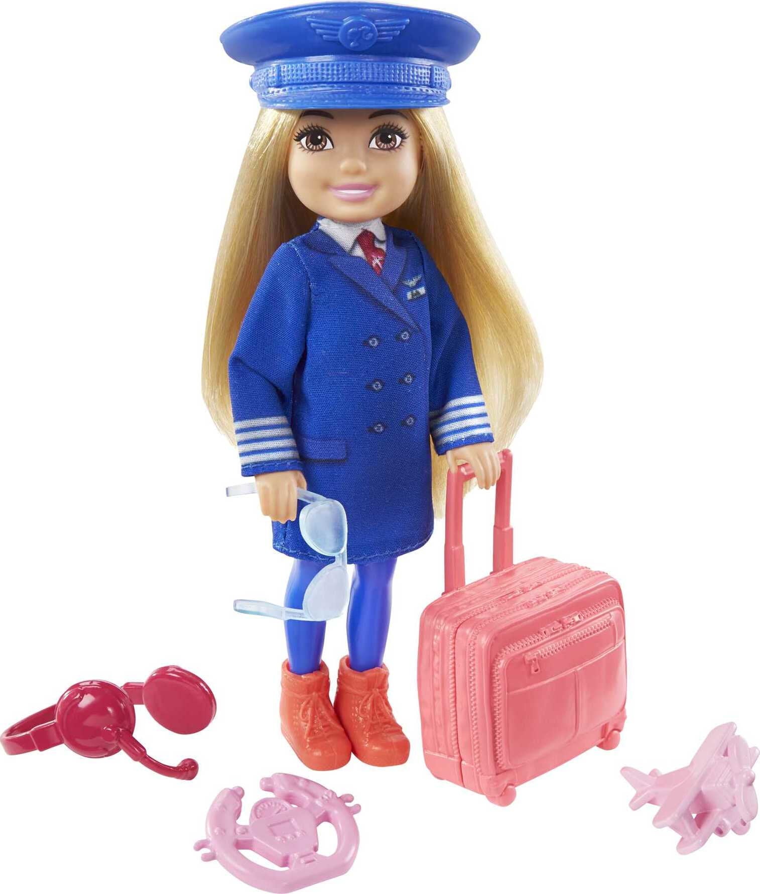 Barbie Chelsea Can Be Doll, Playset with Small Doll, Pilot Outfit, Luggage & Travel Accessories