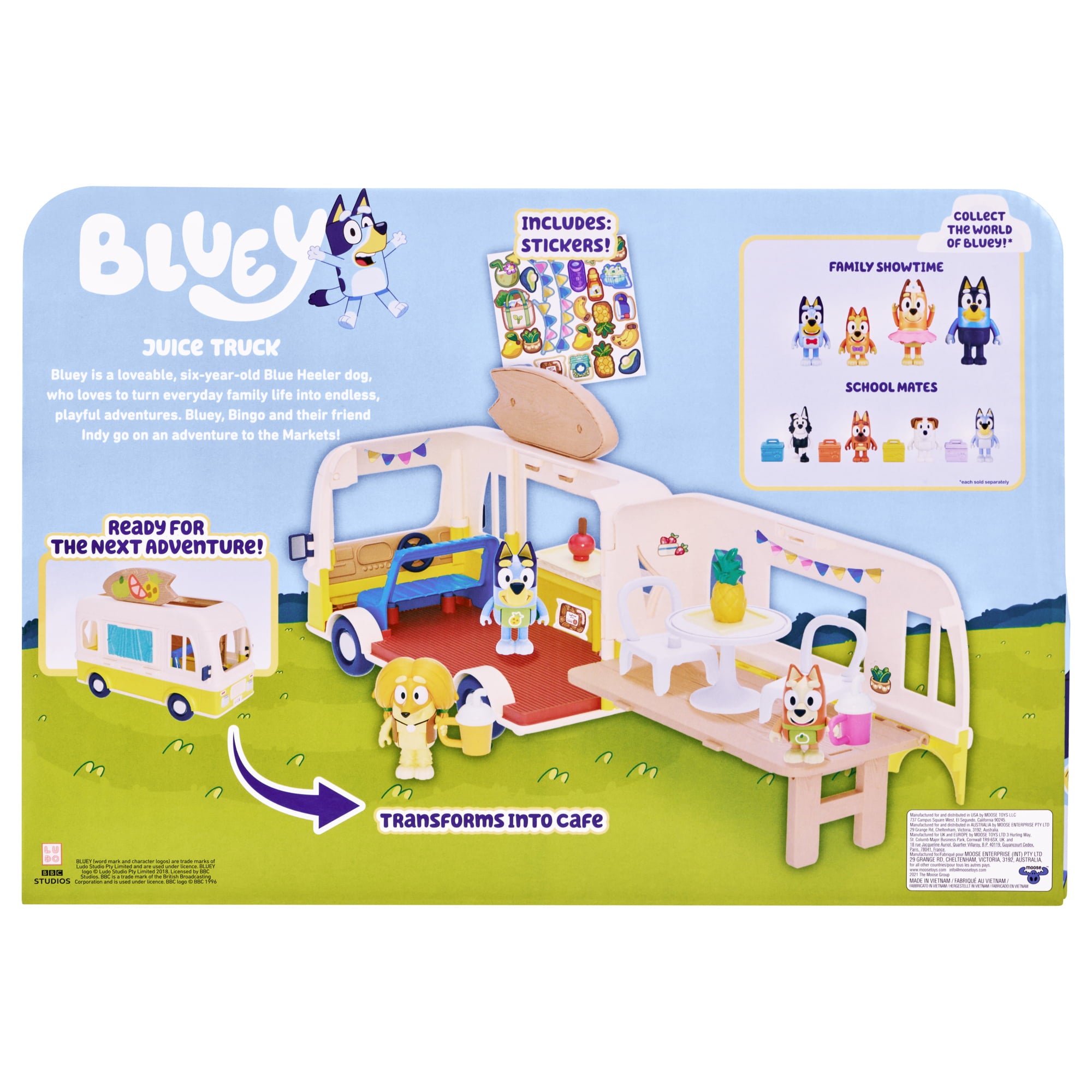 Bluey， Juice Truck Vehicle， Bluey， Bingo， Indy 3 inch Figures， Preschool， Ages 3+