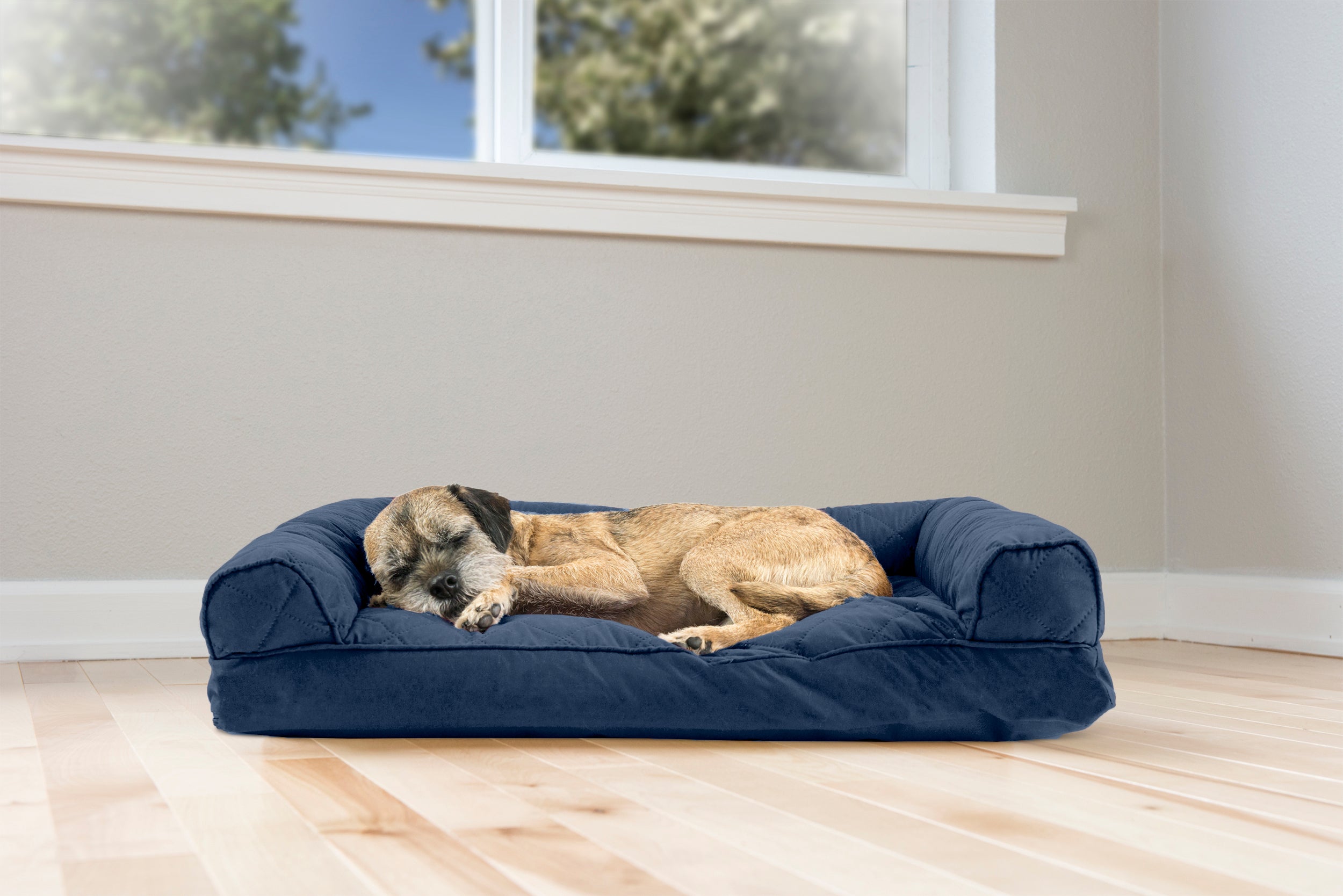 FurHaven | Quilted Pillow Sofa Pet Bed for Dogs and Cats， Navy， Medium