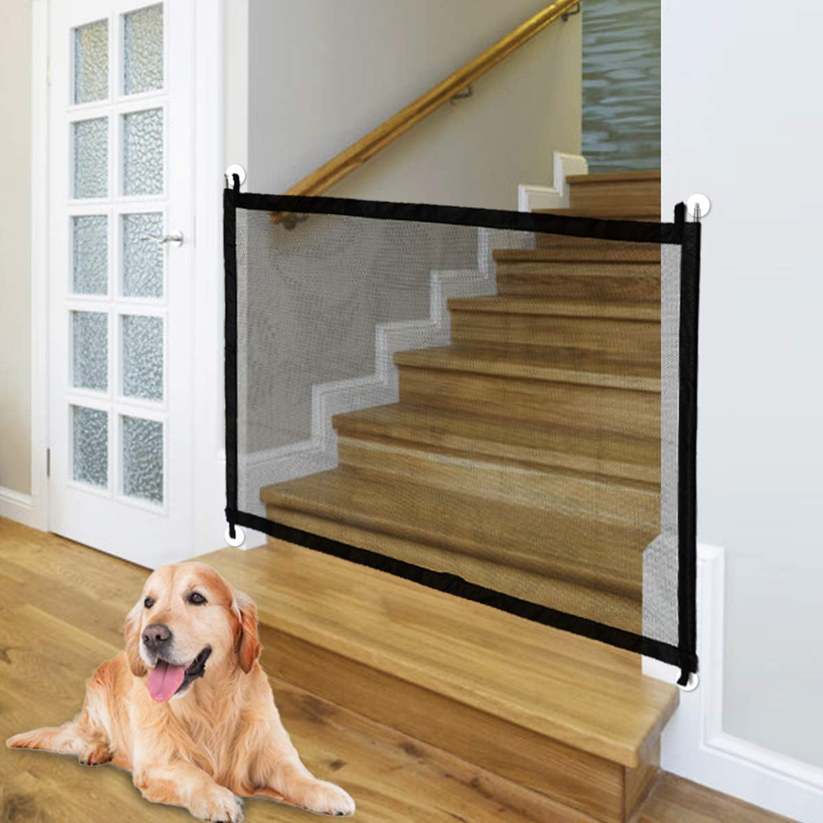 Magic Pet Gate， Indoor Outdoor Gate， Portable Folding Mesh Dog Gate， Extra Wide Safety Gate and Pet Gate for Stairs， Doors， Extends up to 43.3