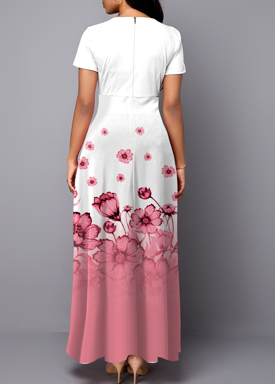 Pink Ombre Floral Print Cutout Front Dress