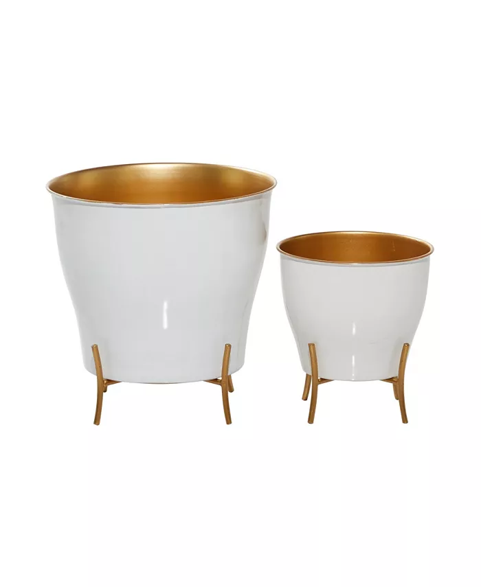 Novogratz Collection Set of 2 White Metal Farmhouse Planter， 9