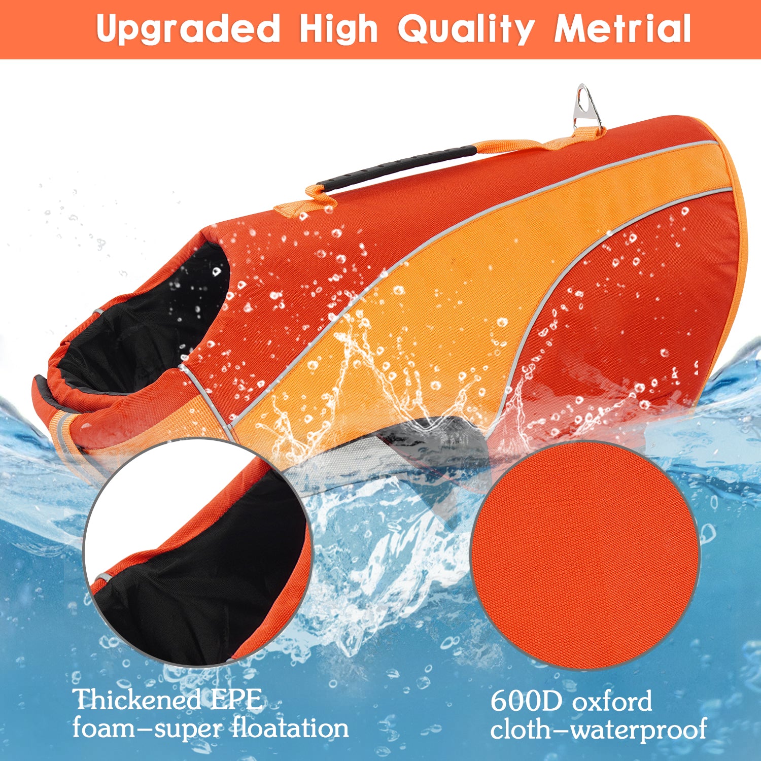 Queenmore Dog Life Jacket Pet Life Safety Vest for Swimming with Reflective Stripes/Adjustable Belt， High Buoyancy and Durable Rescue Handle for Small Medium and Large Dogs，Orange