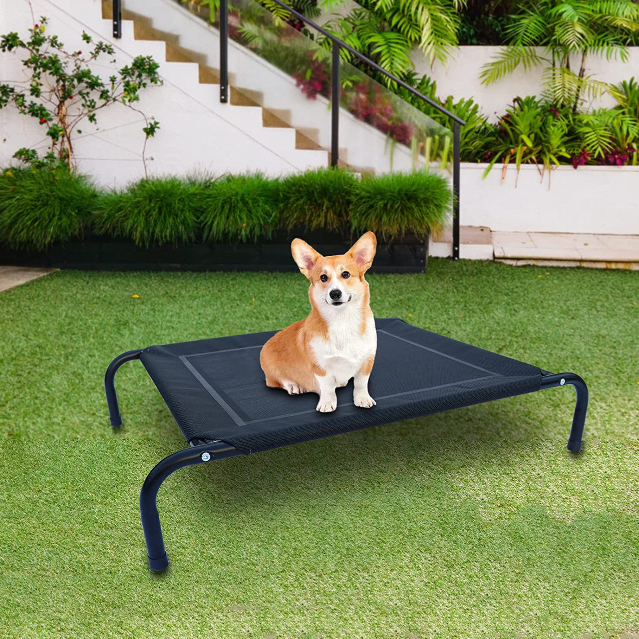 Portable Elevated Dog Pet Bed With Steel-Frame And Breathable Mesh For Small Medium Dogs And Cats