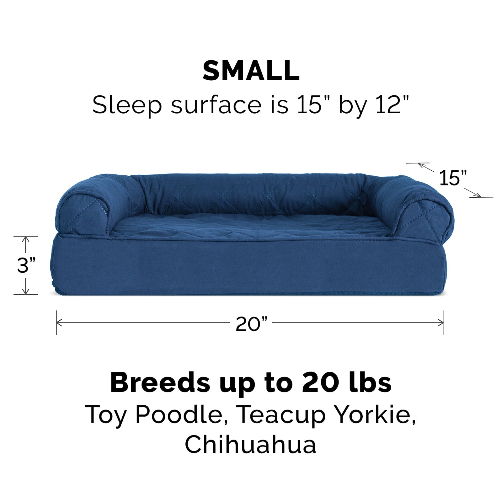 FurHaven | Orthopedic Quilted Sofa Pet Bed for Dogs and Cats， Navy， Small