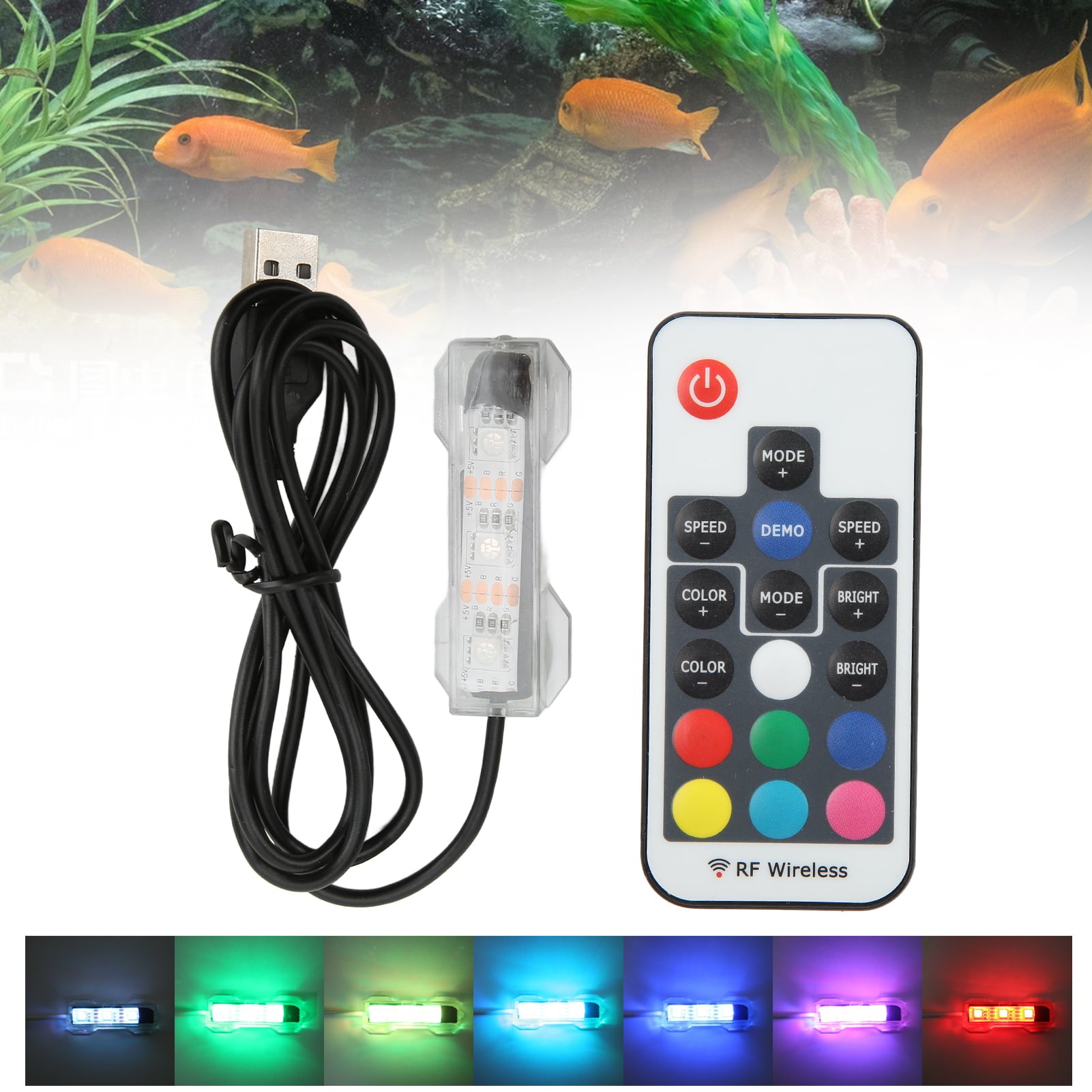 USB Fish Tank Light， LED Aquarium Light Remote Control Colorful  For Medium Fish Tanks For Small Fish Tanks Black Line
