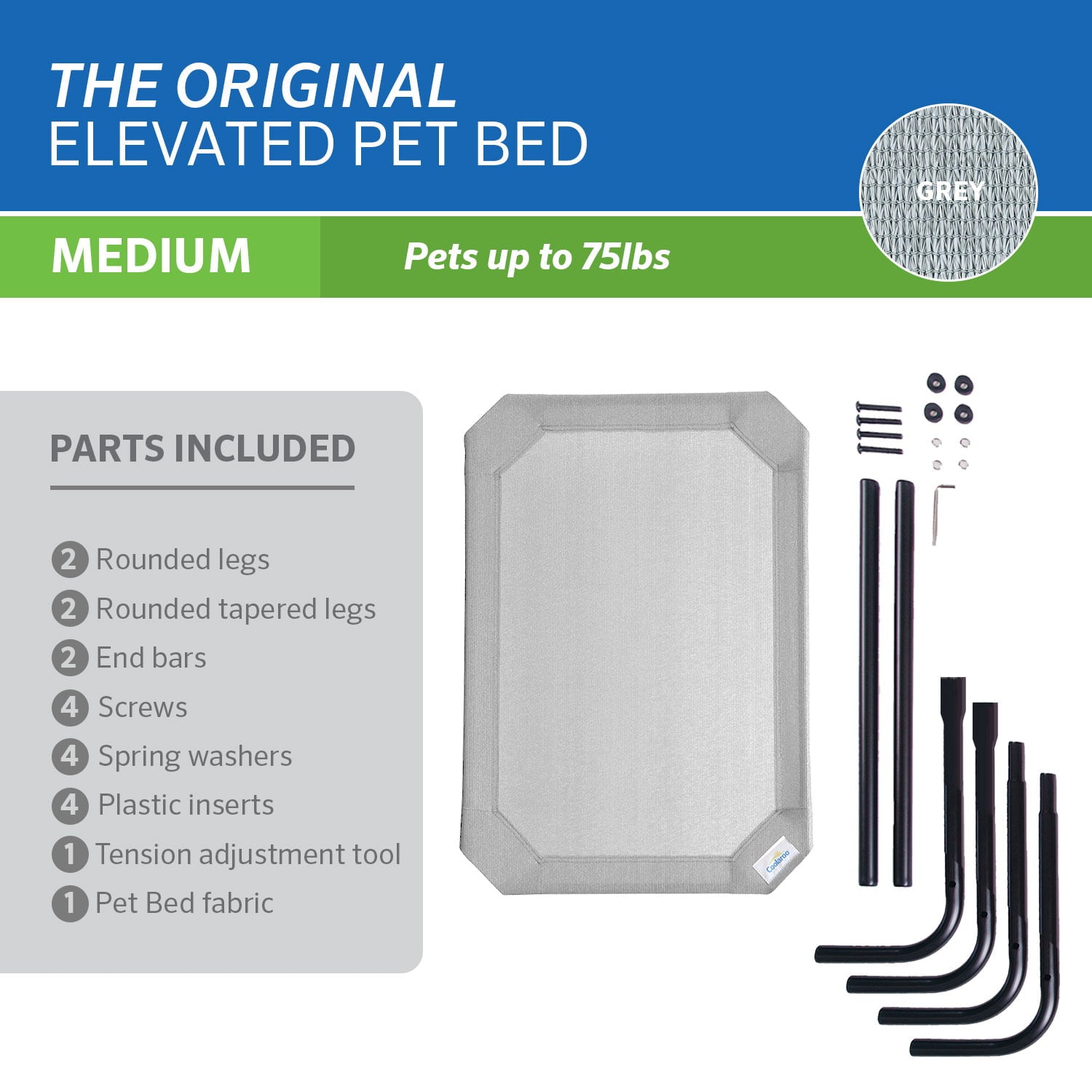 The Original Coolaroo Elevated Pet Dog Bed for Indoors and Outdoors， Medium， Gray