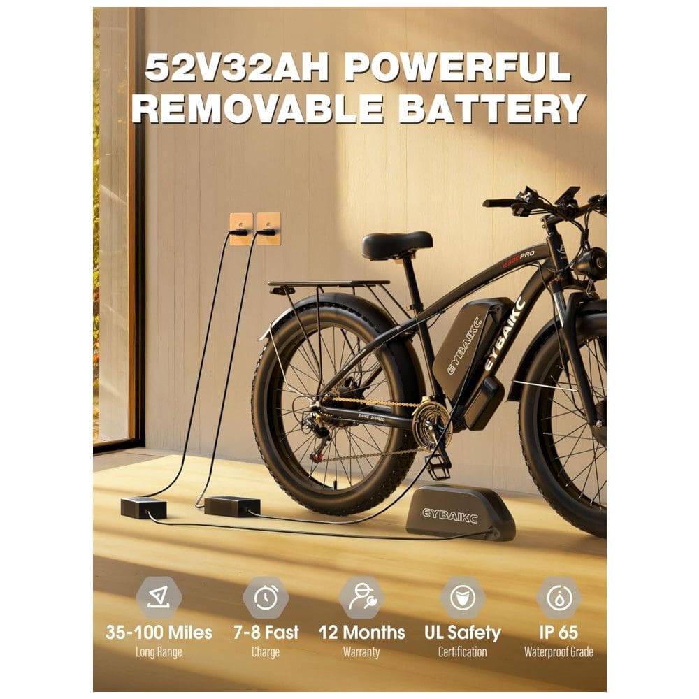 Bicicleta Elétrica Dual Motor Peak 5000W para Adultos, Bateria 52V32Ah 160Km Autonomia, EBike 40-45MPH, Pneu 24` x 4.0