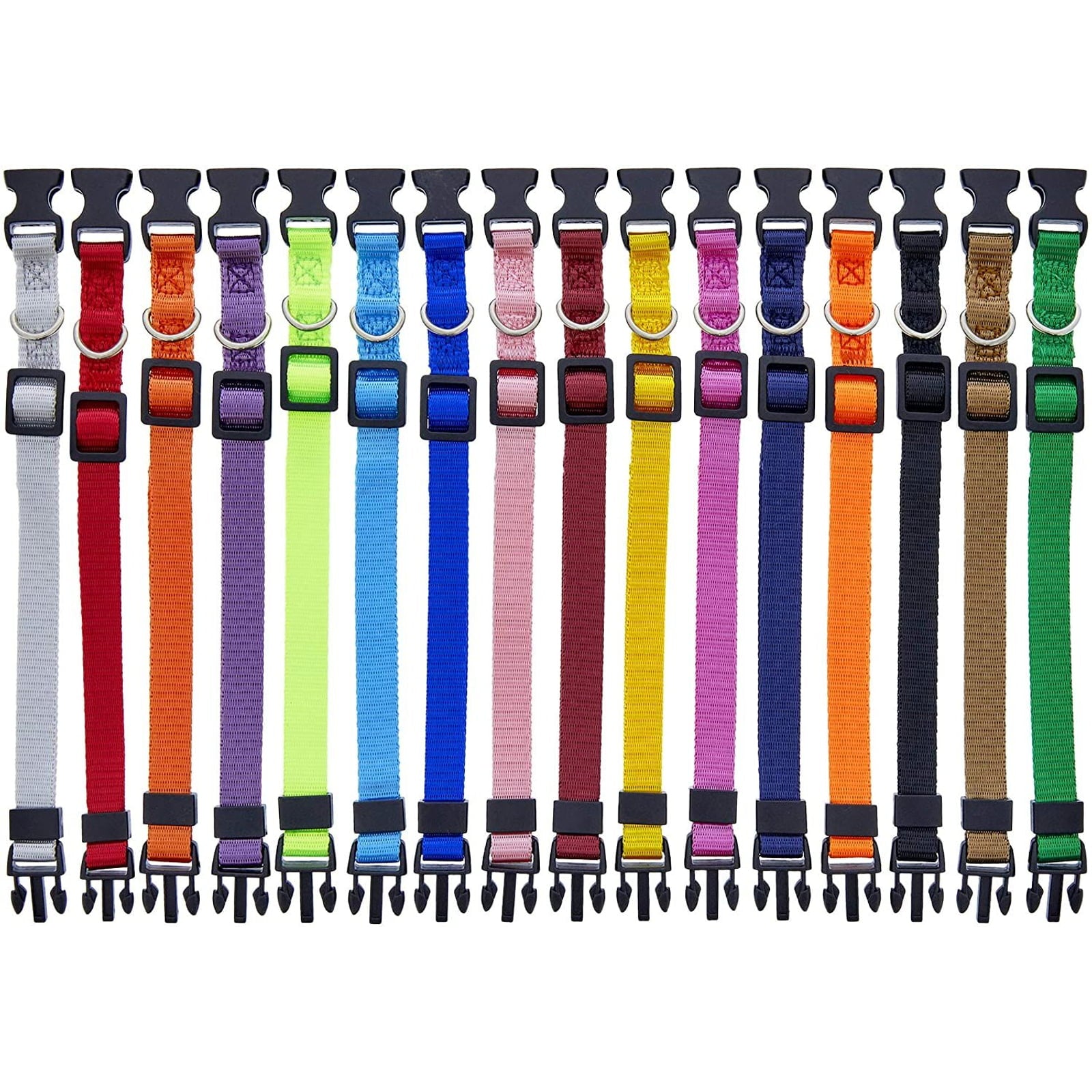 16 Pack Puppy Snap ID Collars for Small Dogs and Puppies， Adjustable， Rainbow Colors (6.5 - 10in)
