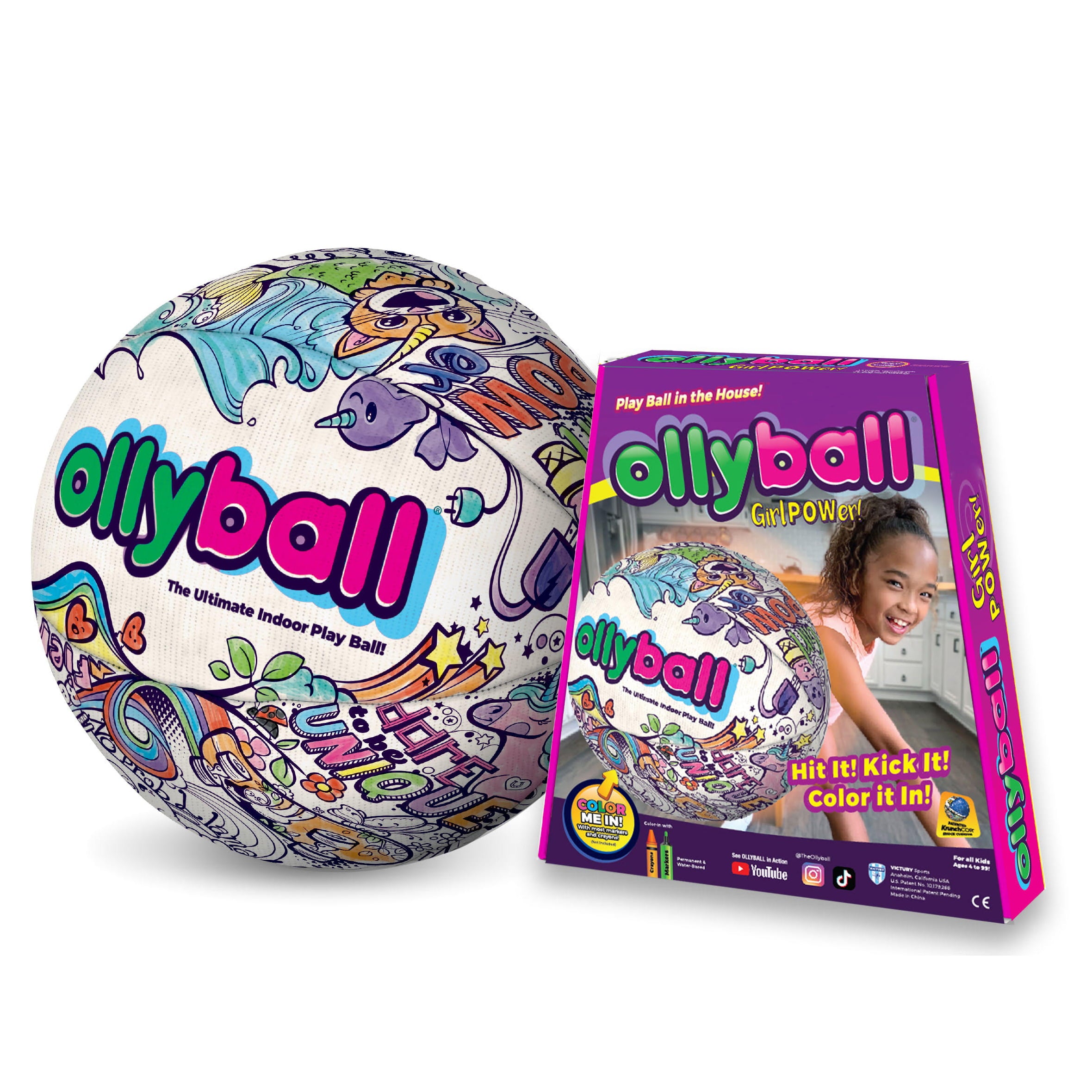 Ollyball Girl POWer! - Indoor Coloring Play Ball for Parents and Kids.