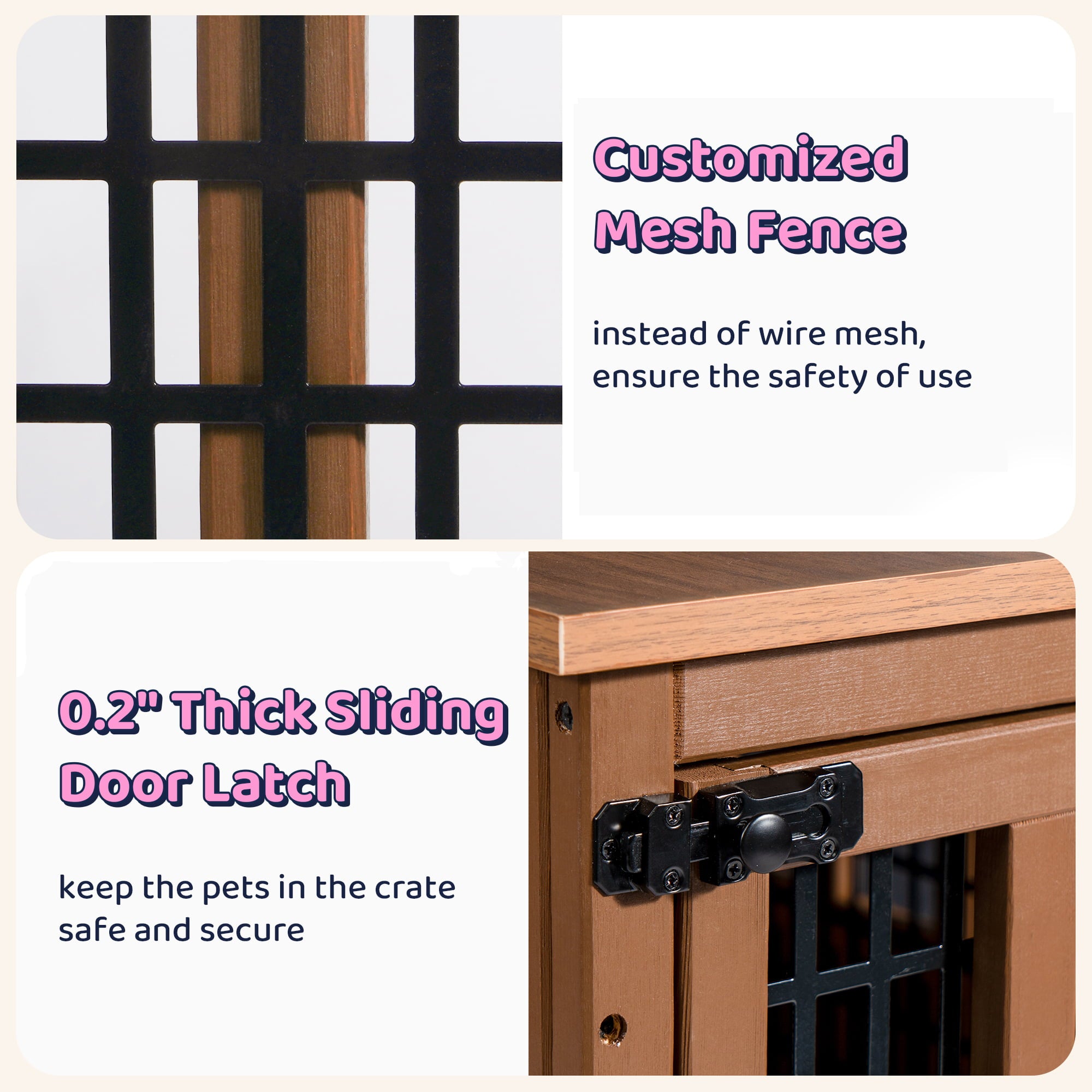 WISHIVE Dog Crate Furniture， Wooden Dog Crate with Door， Indoor Dog Kennel for Small/Medium Dog， Mesh Dog Kennels， Cat House， Dog Furniture， End Table， Brown Rectangle