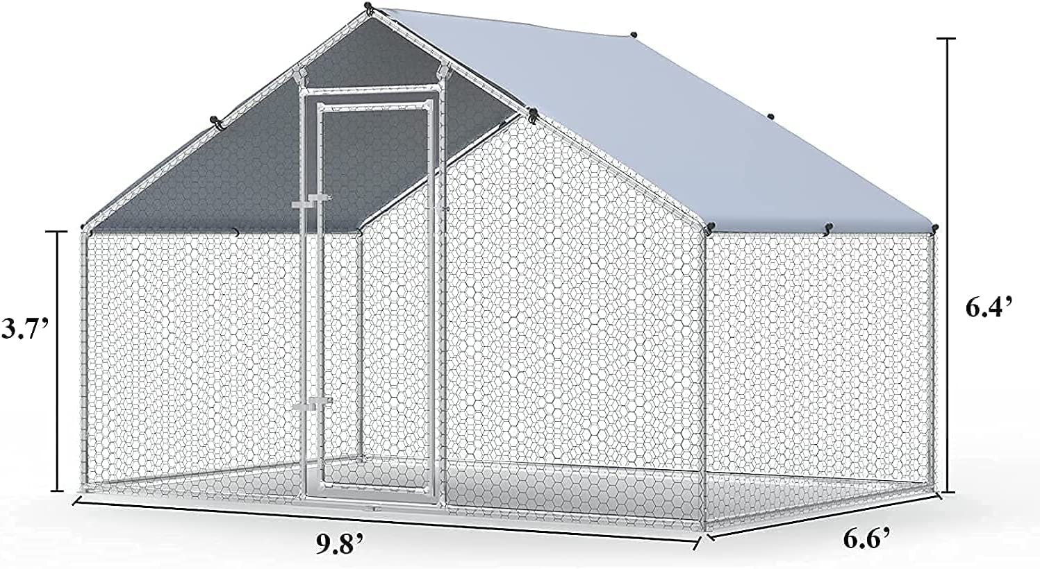 Large Metal Chicken Coop， Walk-in Chicken Runs for Yard with Waterproof Cover， Poultry Cage Chicken Run House Rabbits Habitat Cage， Flat Shaped Coops for Outdoor Backyard Farm Use， Silver