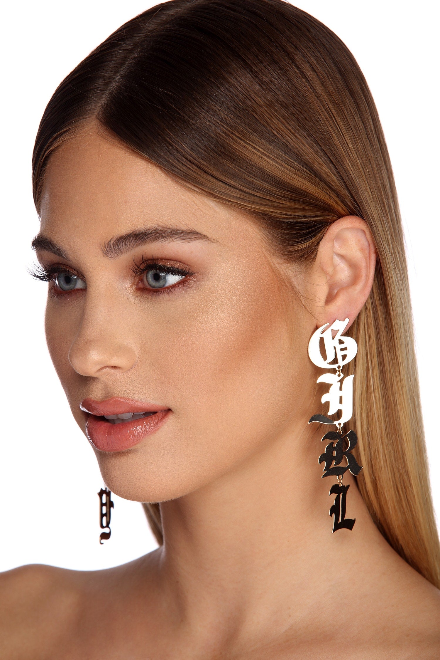 Baby Girl Old English Font Earrings