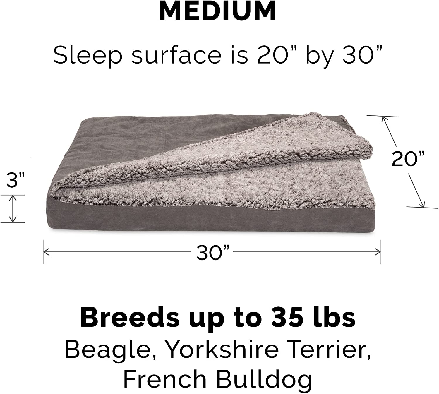 FurHaven | Cooling Gel Berber and Suede Blanket Top Pet Bed for Dogs and Cats， Gray， Medium