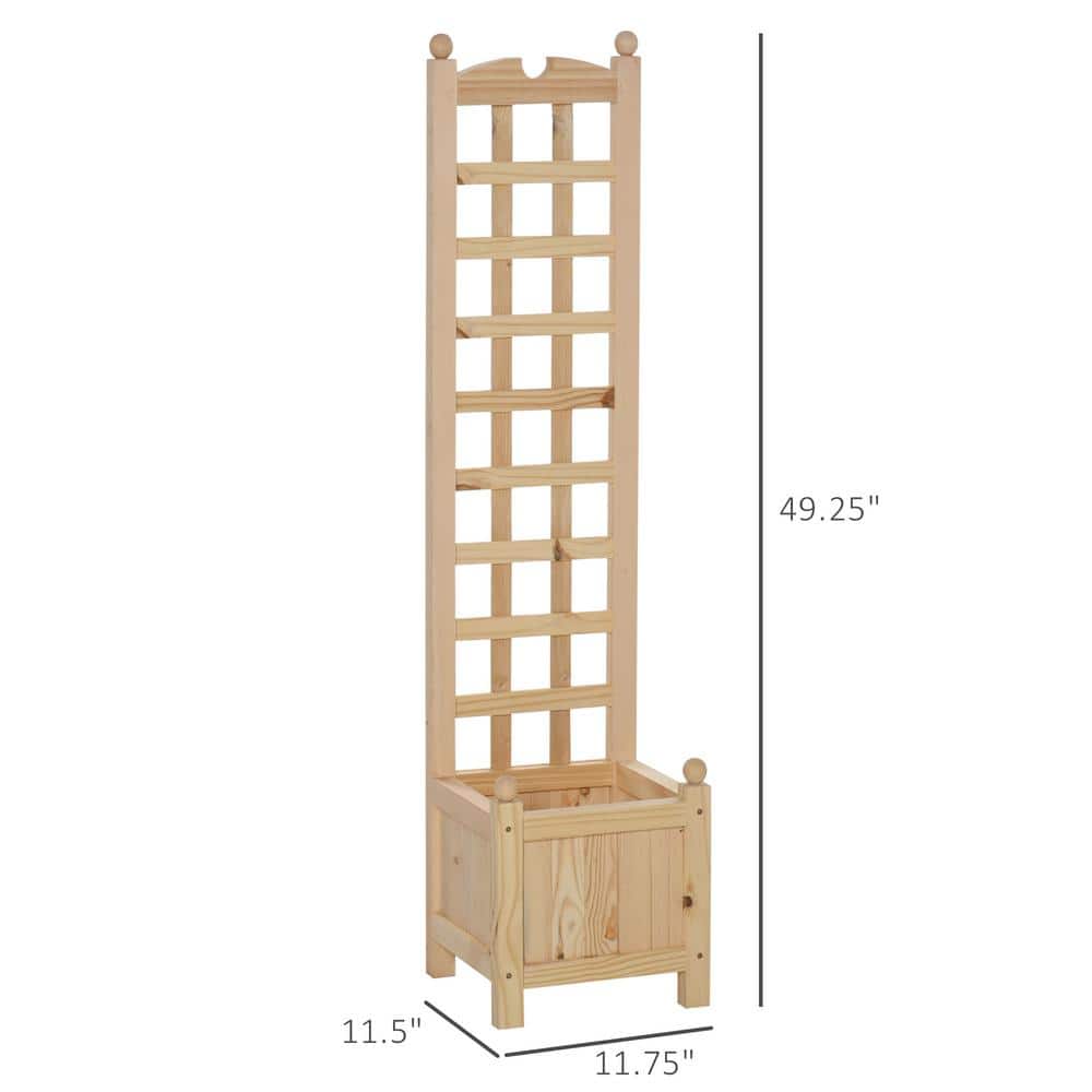 Outsunny Natural Wooden Raised Garden Bed with Trellis Board 845-389